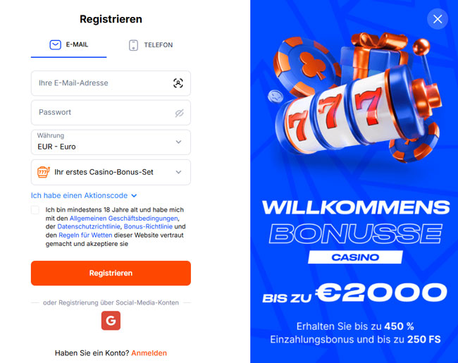 Vulkan Spiele Casino-registrering